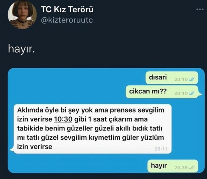Sevgilinizden dışarı çıkmak için izin alır mısınız?