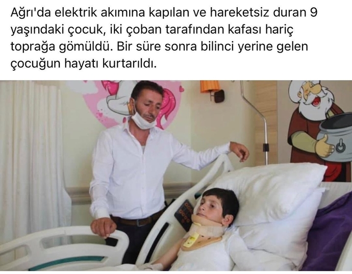 Elektrik akımına kapılıp öldü sanılan çocuğun hayatını, çobanlar toprağa gömerek kurtardı. Sizin aklınıza gelir miydi?