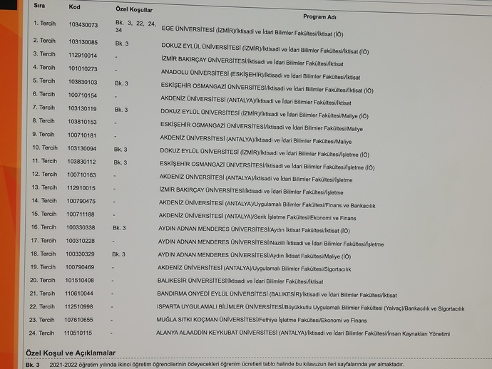 Tercihlerimi bu şekilde yaptım bir öneriniz var mı?