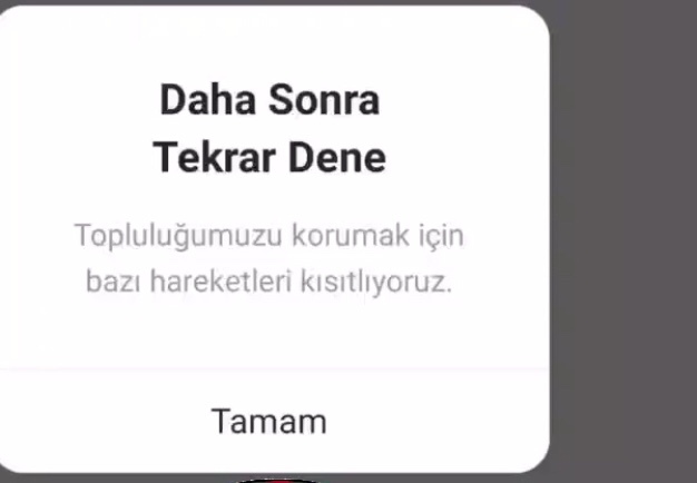 İnstagrama gönderi atmak istiyorum böyle bir uyarı veriyor sizce sebebi nedir?