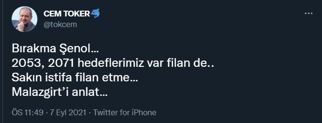 Bırakma Şenol… 2053, 2071 hedeflerimiz var filan de.. Sakın istifa filan etme… Malazgirt’i anlat…” Şenol Güneş istifa etmeli mi?