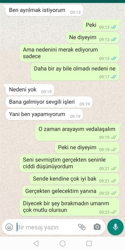 Akşamında arayacam canım yazıp birden neden ayrılmış olabilir?