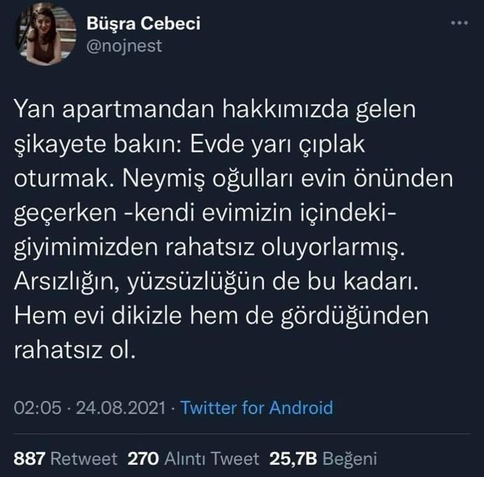 Komşunuz evde yarı çıplak olsa bundan dolayı şikayetçi olur musunuz?