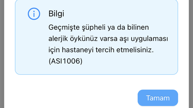 AİLE HEKİMİNDEN AŞI RANDEVUSU ALACAKTIM FAKAT ÖNÜME BU UYARI ÇIKTI ANLAMI NEDİR?