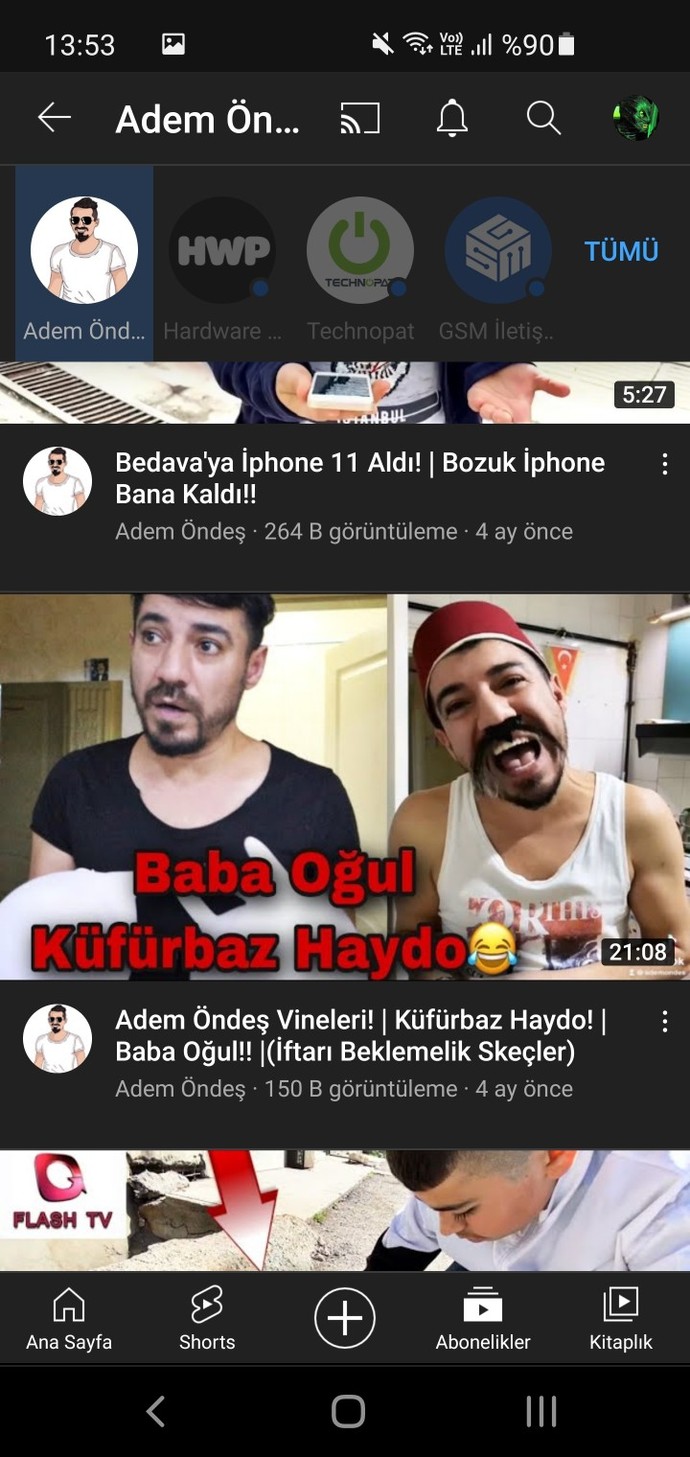 Takip ettiğin bir youtube kanalı var mı?
