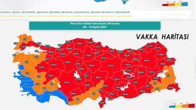 Türkiye aşılama ve vaka haritasına göre senin şehrin hangi renk?
