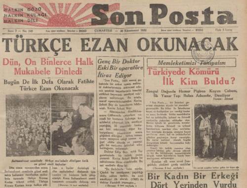 18 Eylül 1932 İlk Türkçe Ezan Okundu?