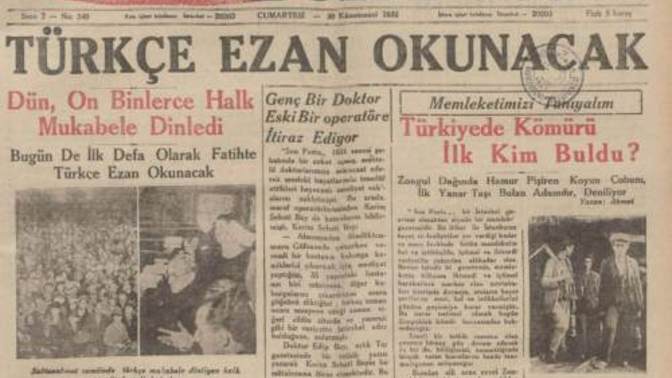 18 Eylül 1932 İlk Türkçe Ezan Okundu?