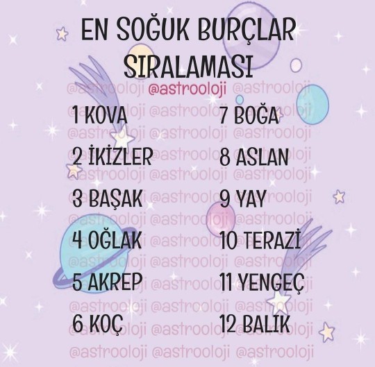 En soğuk burç sıralamasında kaçıncı sıradasın?