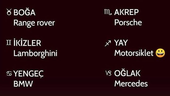 Senin burcuna uygun araba markaları hangisi?
