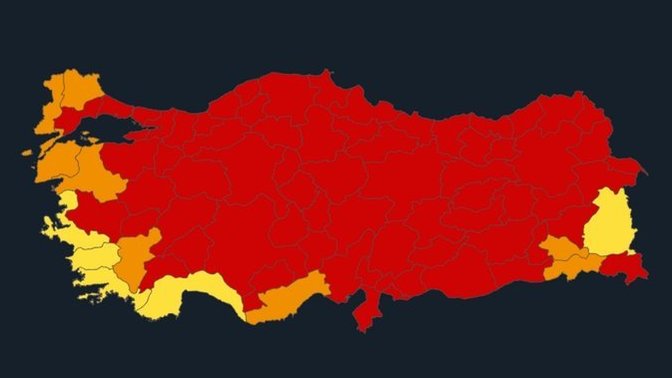 Güncel Türkiye korona virüs risk haritasına göre senin şehrin hangi renk?