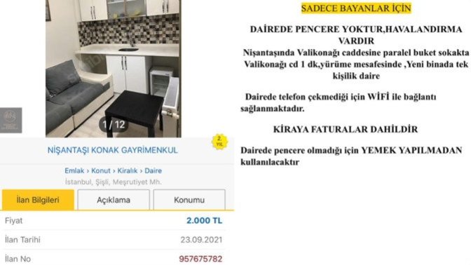 20 m2lik penceresiz odaya, ayda 2 bine kadın kiracı arayanlar neyin kafasını yaşıyor?