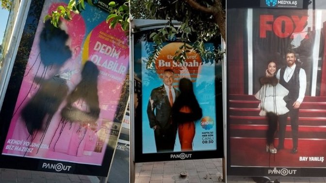 İstanbul'da, afişlerdeki kadınlar boyayla sansürlenmiş! Nasıl zihniyet bu?