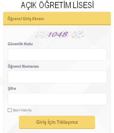 Açık Öğretim Lisesi Öğrenci Giriş Ekranı