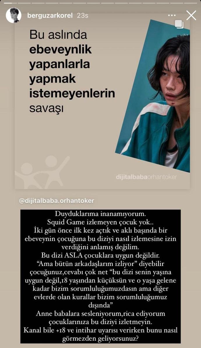 Bergüzar Korel, çocuğuna Squid Game izlettiren ebeveynlere isyan etti. Sen izletir miydin?