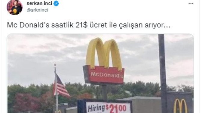 Amerika'da Mc Donald's'ta çalışmanın saatlik ücreti 21 dolar. Ne düşünüyorsunuz?