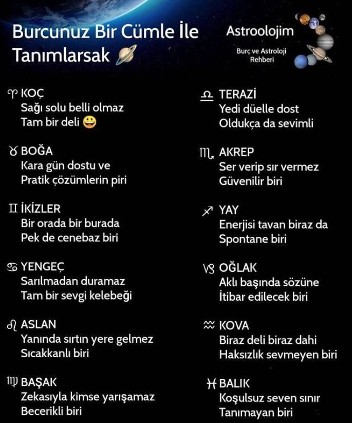 Burçlar bir cümle ile nasıl anlatılmış acaba?