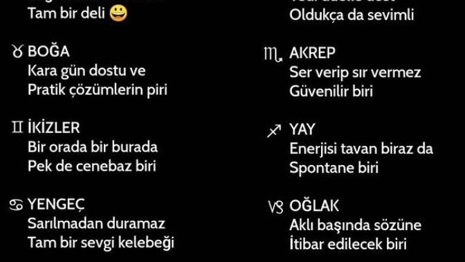 Burçlar bir cümle ile nasıl anlatılmış acaba?