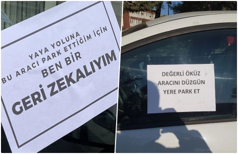 Yaya yoluna park eden araca not bırakıldı! Siz ne yazmak isterdiniz?