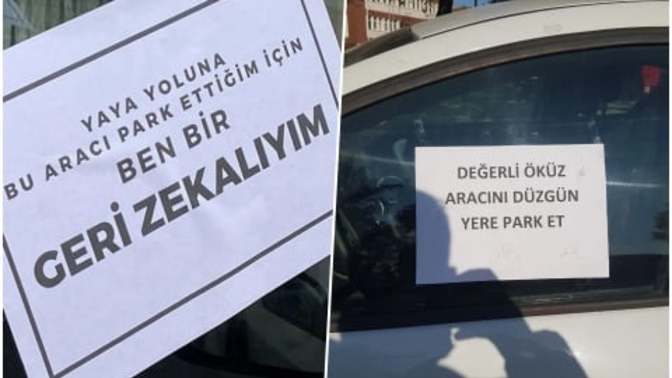 Yaya yoluna park eden araca not bırakıldı! Siz ne yazmak isterdiniz?