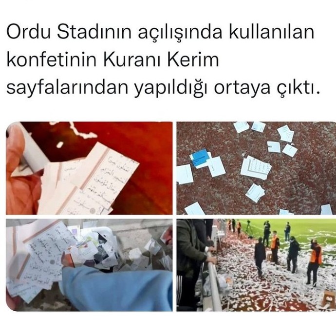 Ordu stadının açılışında kullanılan konfetilerin, Kuran-ı Kerim sayfalarından oluştuğu iddiasını gördünüz mü?