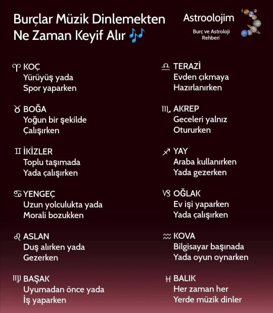 Burçlar hangi zamanda müzik dinlemekten zevk alırlar?