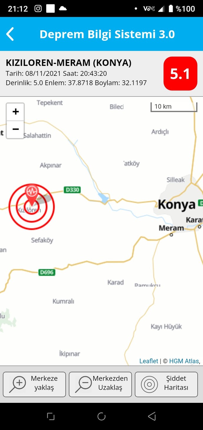 Konya'nın Meram ilçesinde meydana gelen depremi hissettiniz mi?