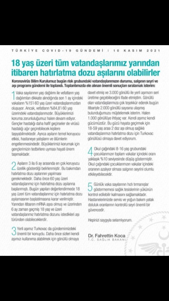 Üçüncü doz hatırlatma aşısı herkese tanımlanmış yaptıracak misiniz?