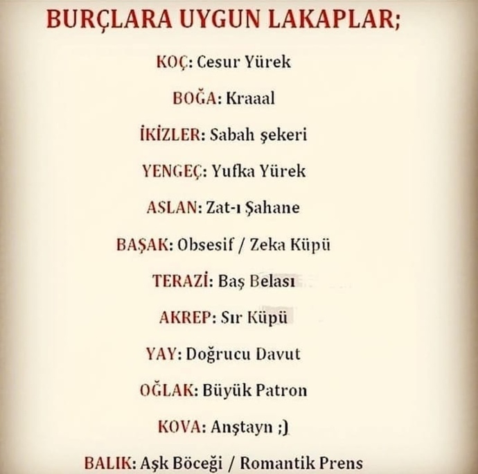 Burcunuza göre lakabınız nedir 😂?