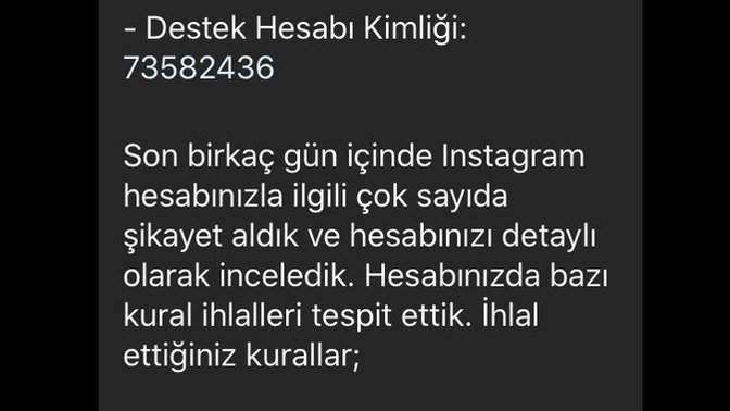 İnstagramdan böyle bir mesaj geldi neden olabilir?