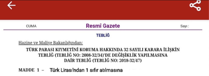 Türk lirasından 1 sıfır atılacağı bilgisi doğru mu?