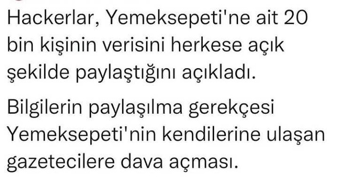 Yemeksepeti uygulaması hacklendi ve 20 bin kişinin bilgileri paylaşıldı. Siz bu uygulamayı kullananlardan mısınız?