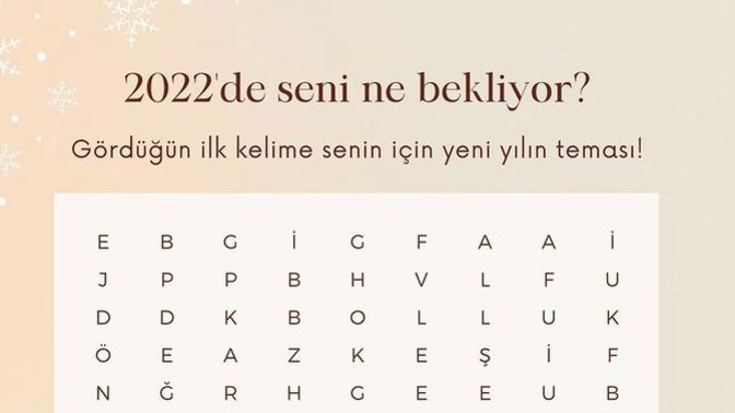 Gördüğünüz ilk kelime nedir? 2022’de sizin yeni yıl temanız olacak o kelime hangisi🥳 ?