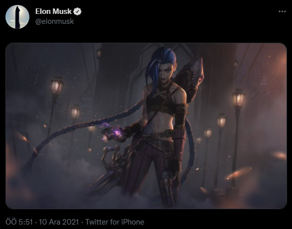 Elon Musk Jinxin fotoğrafını tweetledi, sizce LoL/Arcane ile ilgili bir planı mı var?