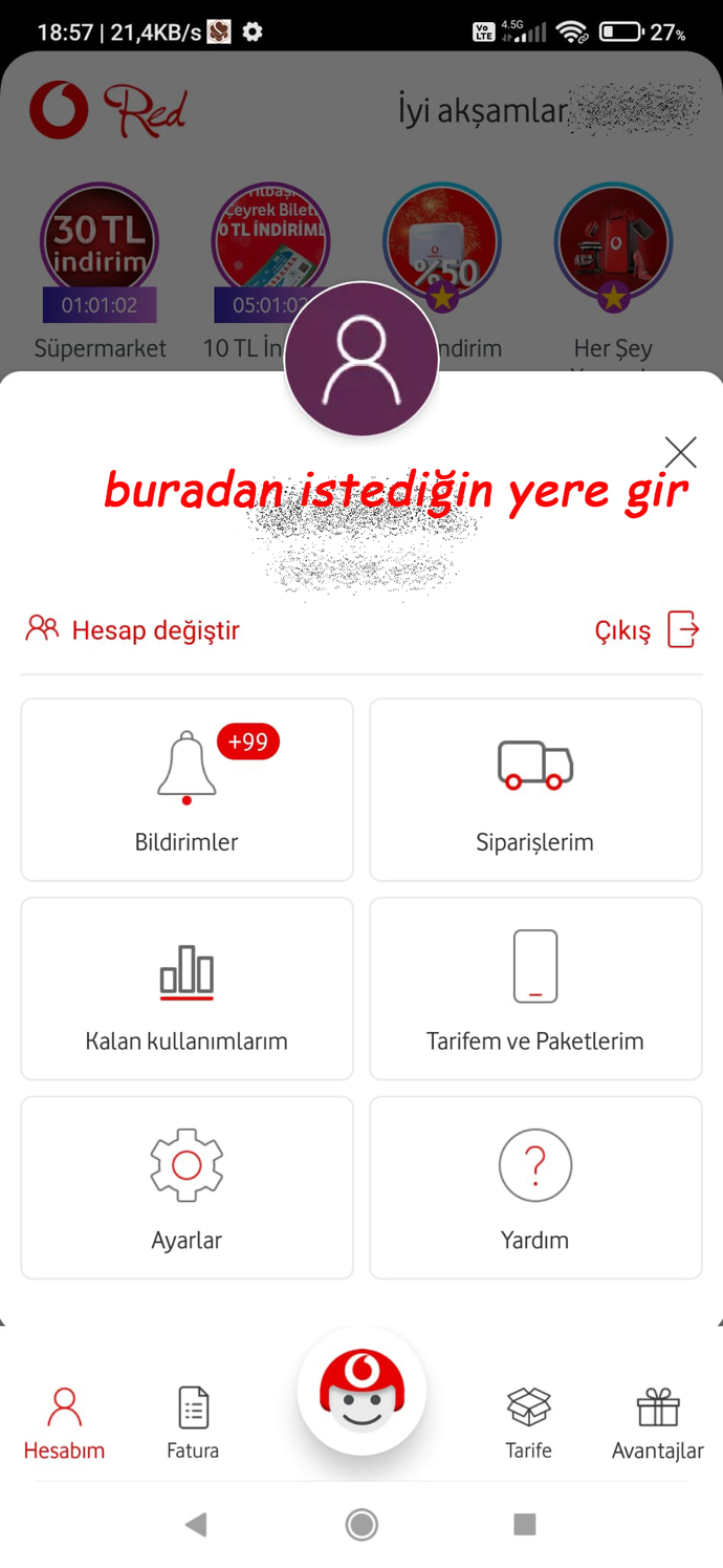 Vodafone kullanıyorum. Ne kadar İnternetim kaldığını nereden görebilirim?