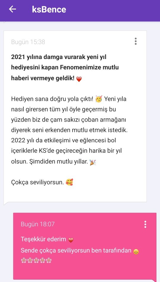 Size de ksBence tarafından hediyelerinizin yola çıktığına dair mesaj geldi mi?