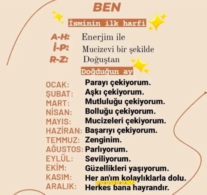 Mucizevi isim ve doğum enerji cümleniz nedir?