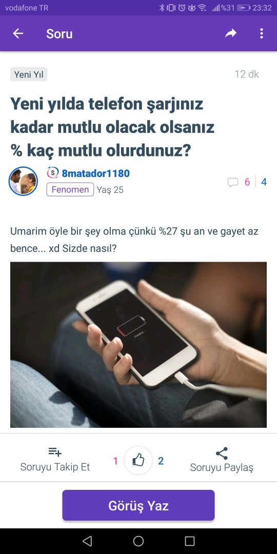 Yeni yılda telefon şarjınız kadar mutlu olacak olsanız % kaç mutlu olurdunuz?