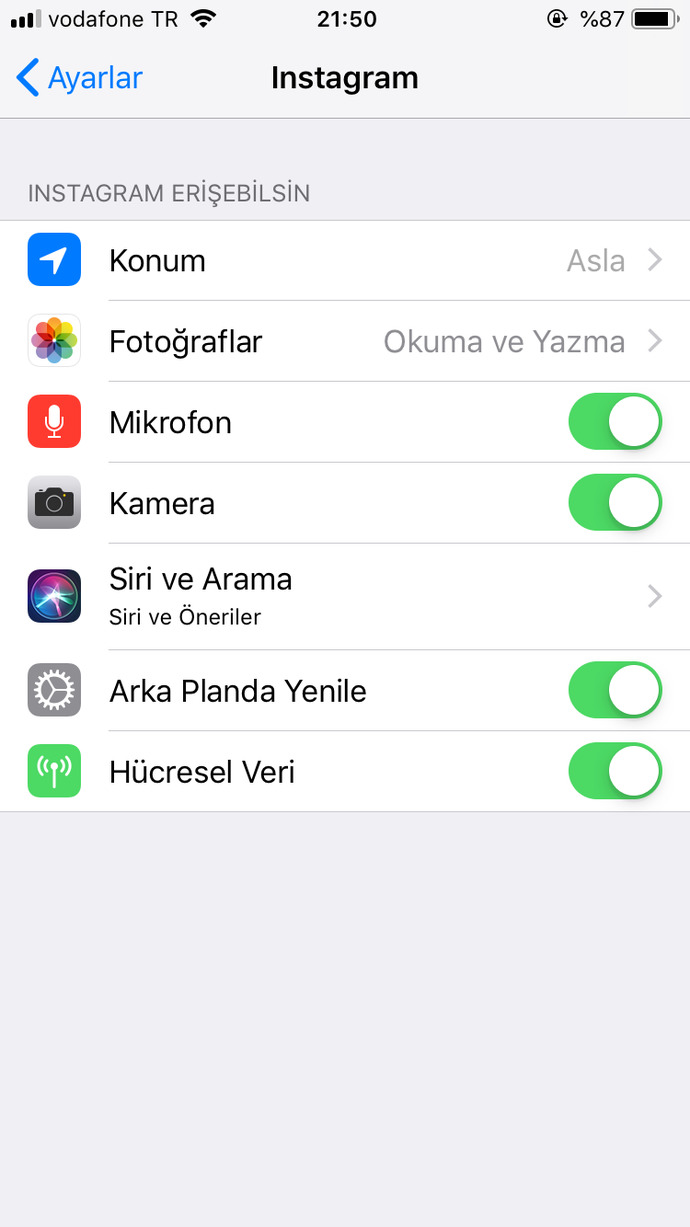 Iphone bildirimler kısmında Instagram yok?