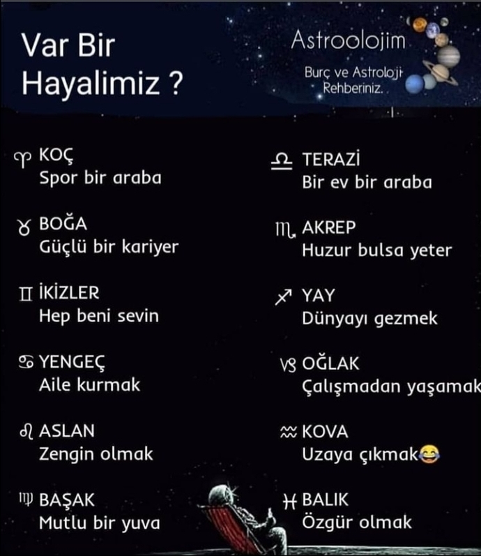 Senin burcunun en büyük hayali nedir?