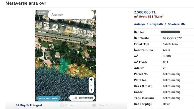 Sahibinden'de Metaverse arsa satışı yapılmaya başlandı. Siz yatırım için sanaldan arsa alır mısınız?