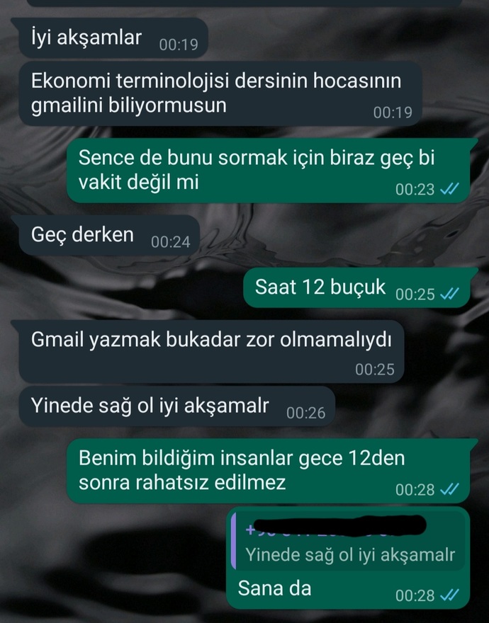 Sınıfta hiç muhabbetim olmayan bir kız gecenin bir saati mesaj atmış, saygısızlık değil mi?