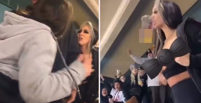 Tribünde göğüslerini açan kadın uyarılınca, erkek seyirciler ortalığı birbirine kattı. Siz olsaydınız ne yapardınız?