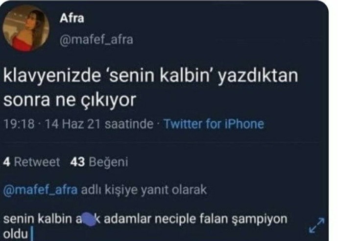 Klavyenizde Senin kalbin yazdıktan sonra ne çıkıyor?