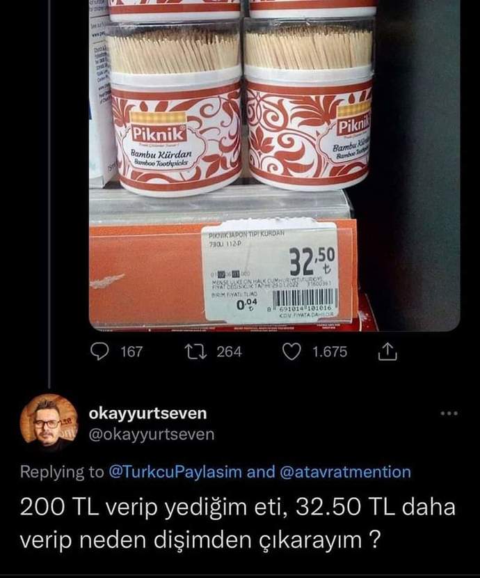 Piyasada kürdan bile 32,50₺, siz ne düşünüyorsunuz?