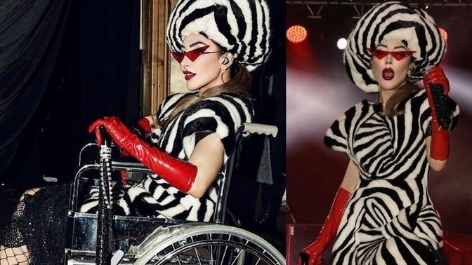 Ayak parmağını kıran Hande Yener, sahneye tekerlekli sandalye ve bastonla çıktı! Nasıl buldunuz?