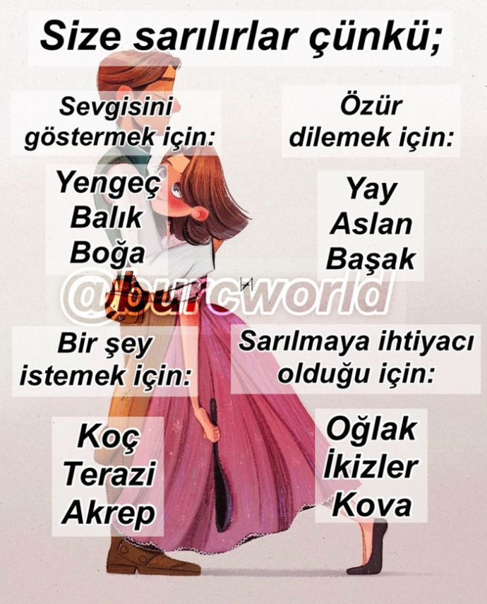 Burçların sarılma sebepleri, sizin ki doğru mu?
