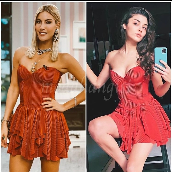 2 ünlünün de giydiği bu elbise en çok hangisine yakışmış?