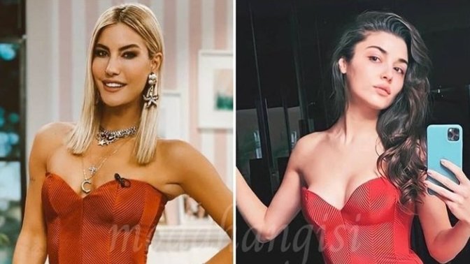 2 ünlünün de giydiği bu elbise en çok hangisine yakışmış?