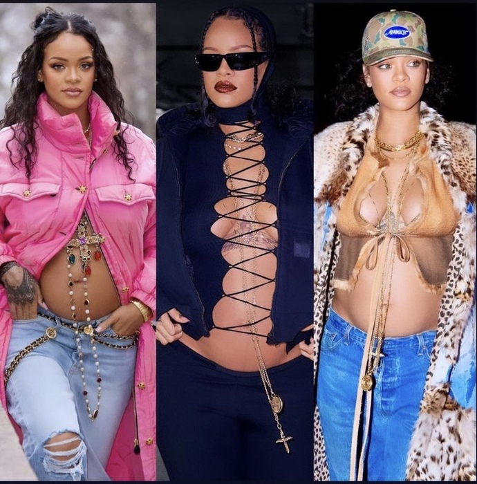 Rihanna, göbeği açık stiliyle hamileliğe yeni bir imza atıyor! Bebek içeride üşüyor mudur🥶?